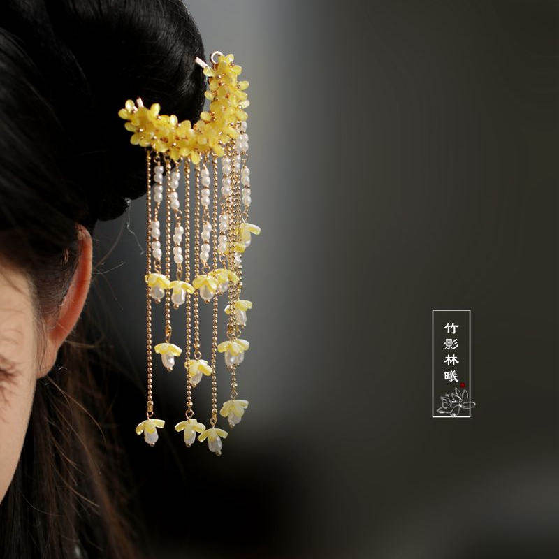 古代風のキンモクセイの花のヘアピン、タッセル付き、漢服のヘア - Curtain Rods のレビューと価格