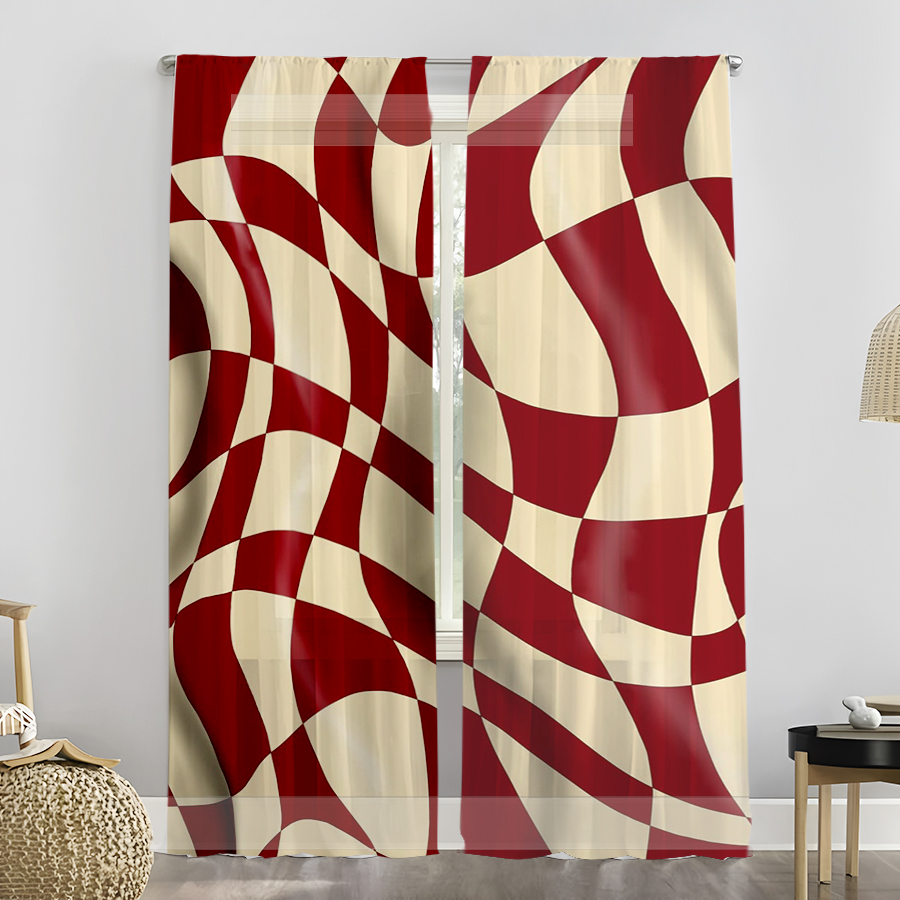 2枚セットのシアー素材のカーテン、ワインレッドとクリーム色の - Curtain Rods のレビューと価格