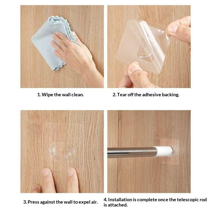 透明な粘着式カーテンロッド用フック4個入り。穴あけ不要で、強 - Curtain Rods のレビューと価格